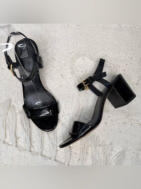 Tory Burch black patent leather open toe ankle strap heels 7